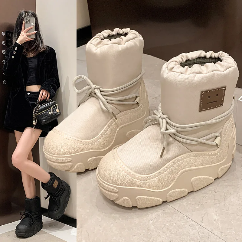 

Women's Thick-Soled Height-Increasing Snow Boots2025Winter New White Non-Slip Loafers Thickened Fleece-Lined Warm Cotton Boots