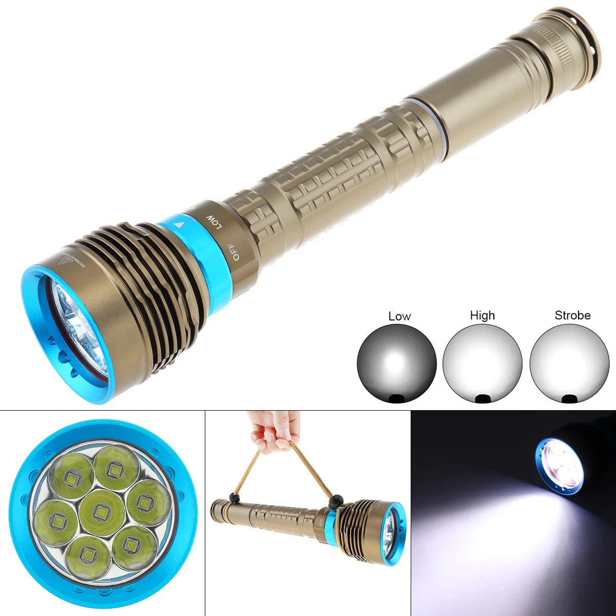 

SecurityIng 4200LM Diving LED Flashlight High/Low/Strobe 3 Modes Lights Waterproof Underwater 50M Dive Lights Torches