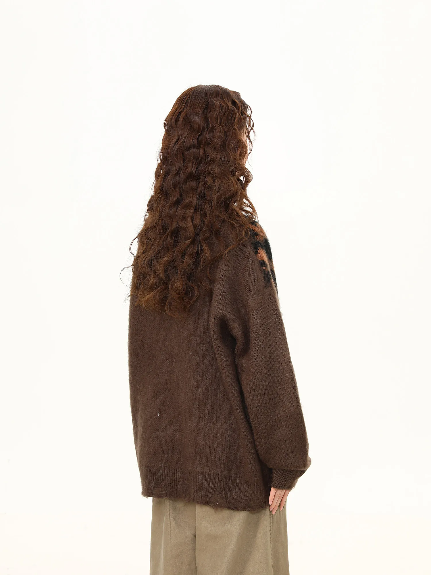 Women Brown Knit Pullover Sweater Vintage 2000s Oversize Jumper Knitwear Long Sleeves Soft Cozy Sweater Autumn Winter