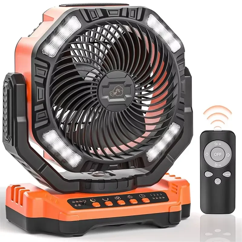 40000mAh Rechargeable Industrial Camping Fan with LED Light Auto-Oscillating Desk Outdoor Tent Fan Long Endurance