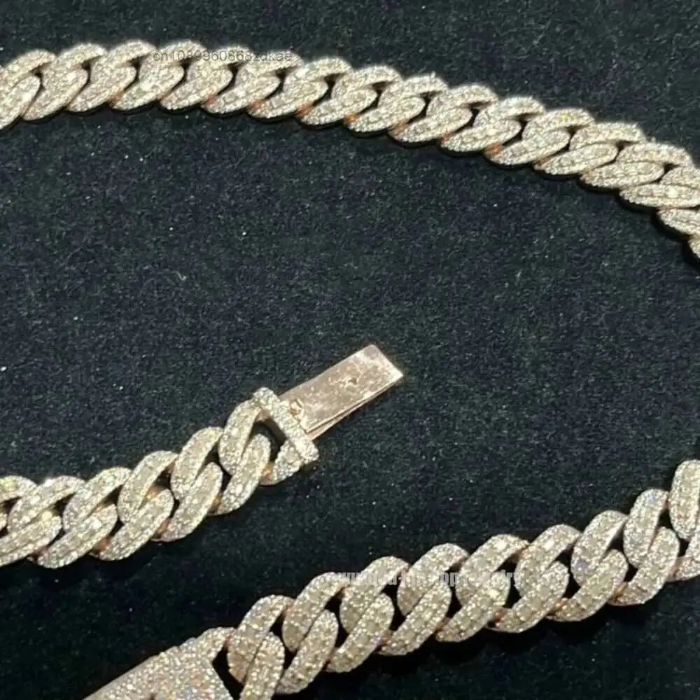 Luxury New Half Moon Moissanite Hiphop Chain 16mm Wide S925 Silver Dual Diamond Cut Vvs Moissanite Diamond Cuban Link Chain Neck