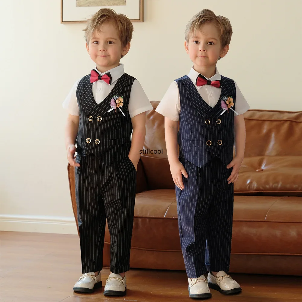 

Children Formal Suits British Striped Bridal Party Outfits 2 To 12 Years Spring Summer Boys Graduation Set Kids Birthday Tuxedo