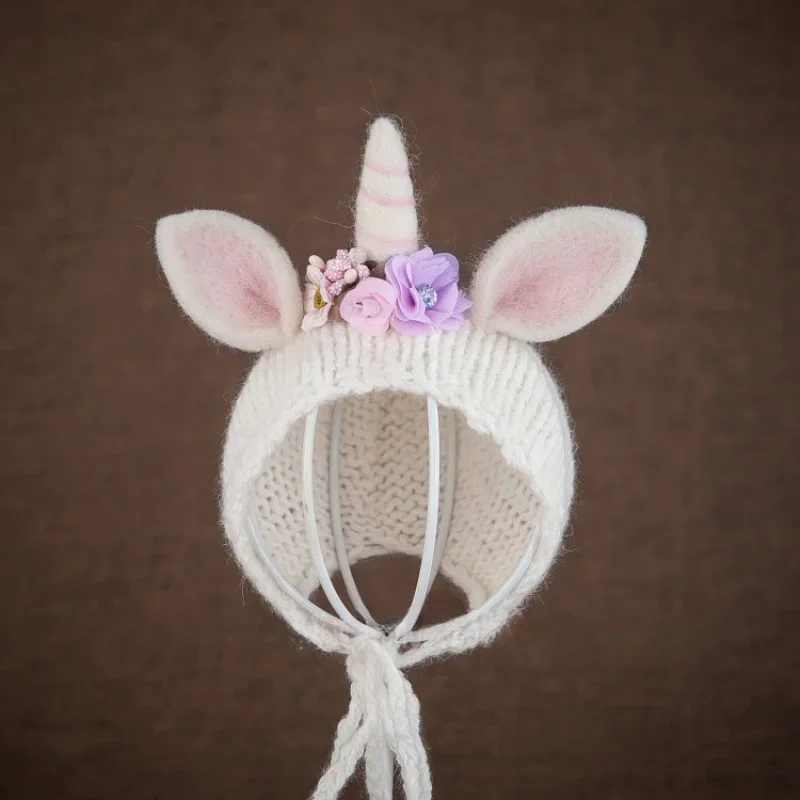 Newborn Photography Props Accessories Baby Cute Flower Casual Hand Knitted Crocheted Wool Felt Hats Baby Boy Girl Photo Clothing