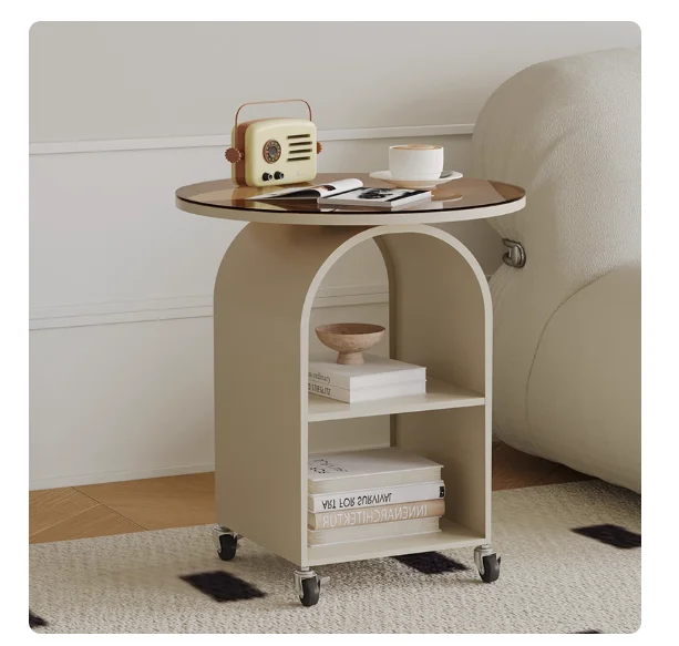 

Mobile side table, living room iron art small-sized household glass coffee table, simple bedside table