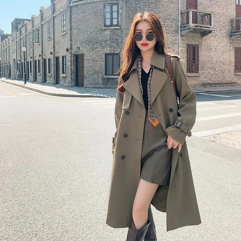 

Double Breasted Long Trench Coats Women Casual Loose Korean Gabardina New Lapel Classic Oversized Windbreaker Jackets