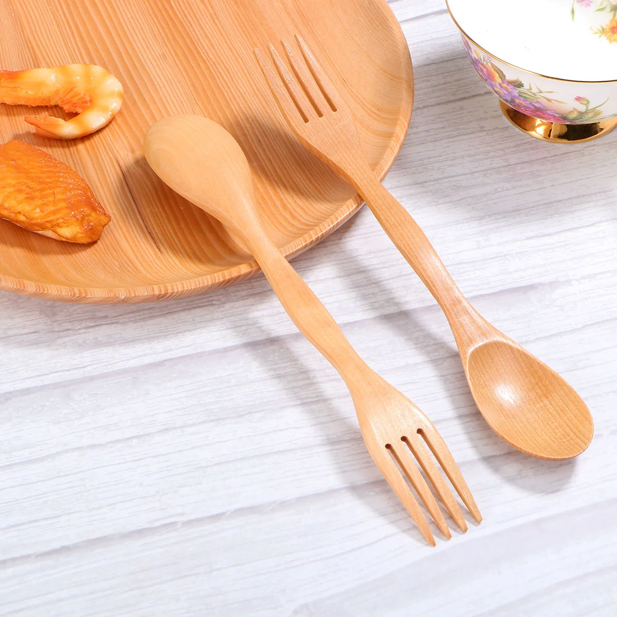 

2 Pcs Eco friendly Bamboo Spork for Kids Japanese Style Mini Spoon Fork Tableware Set Travel Camping Safe Smooth