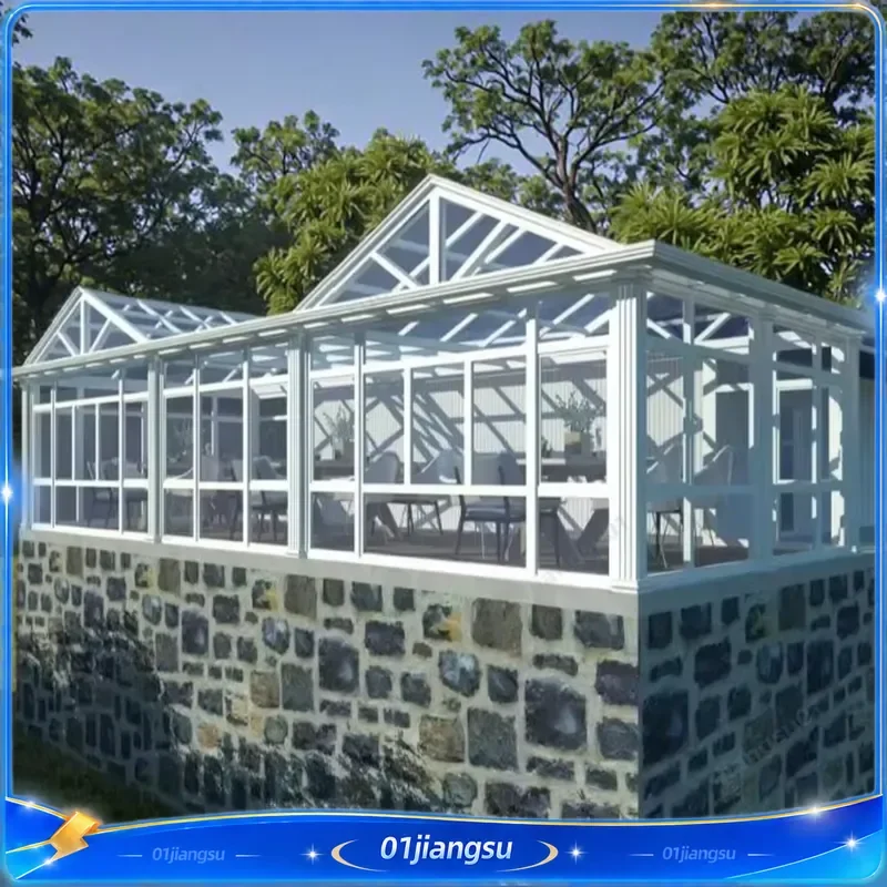 Aluminum Manual Sunroom Villa Outdoor Lounge Shelter Farmhouse Courtyard Solar Powered Anti-Corrosion Eco-Friendly Gazebo