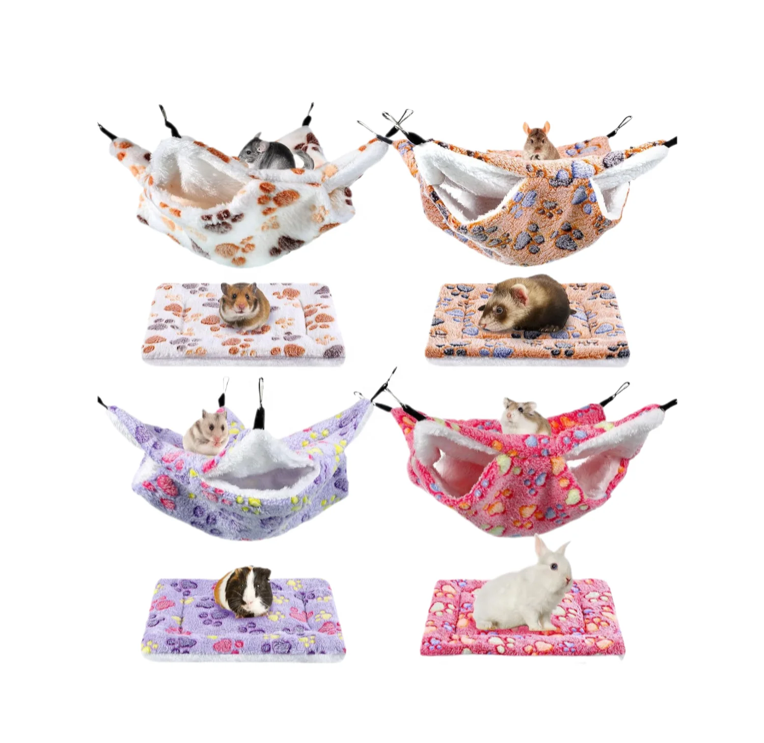 8-Piece Small Pet Hammock Mattress Set Honeydew Flying Squirrel Hamster Ferret Plush Warm Hanging Bed for Carrying Pets