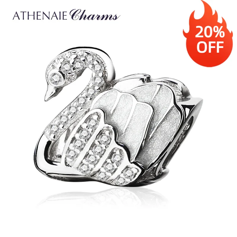 ATHENAIE 925 Sterling Silver Faith Swan Enamel Charms Beads Fit All European Bracelets Necklace