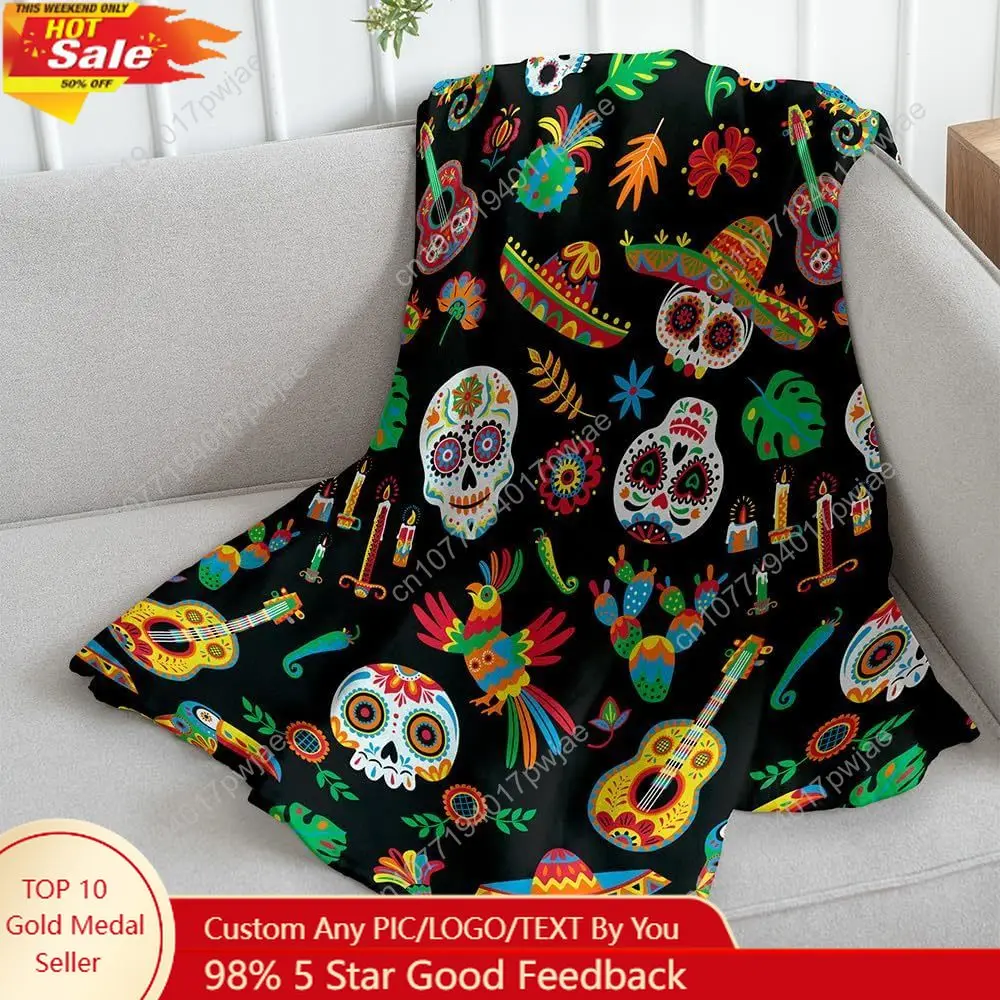 

Sugar Skull Fiesta Super Soft Throw Blanket Throw Blanket Halloween Themed for Bedroom Living Room Spring Custom blankets