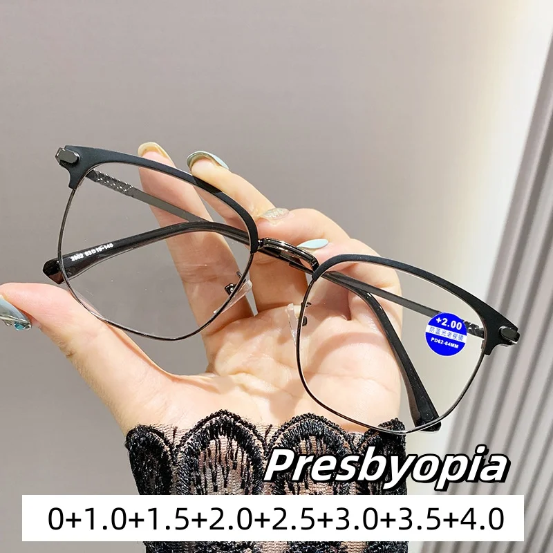 

Men's Metal Business Reading Eyewear Fashion Ultra Light Anti Blue Light Eyeglasses Luxury Male Far Sight Goggle 0 To +4.0