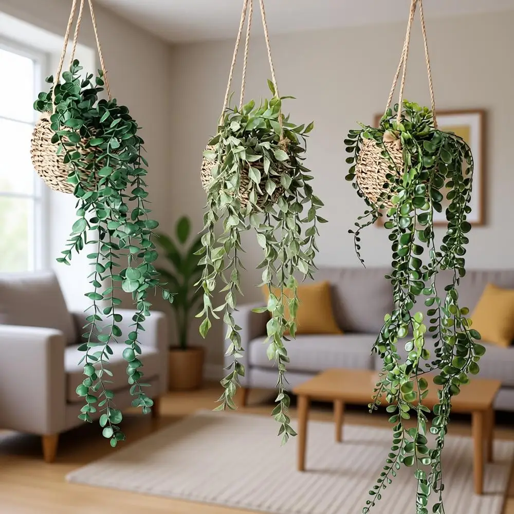 

Набор из 3 миниатюрных искусственных подвесных растений для декора корзин или стен, идеально подходит для гостиной и ванной комнаты.