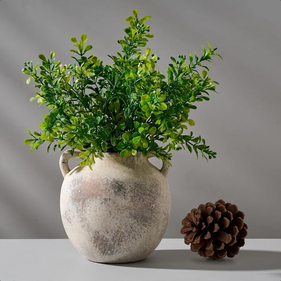 

Ceramic Terracotta Vase with Handles 5.8 Inch Decorative Rustic Vase for Home Decor Farmhouse Living Room Table Gray Set of 1
