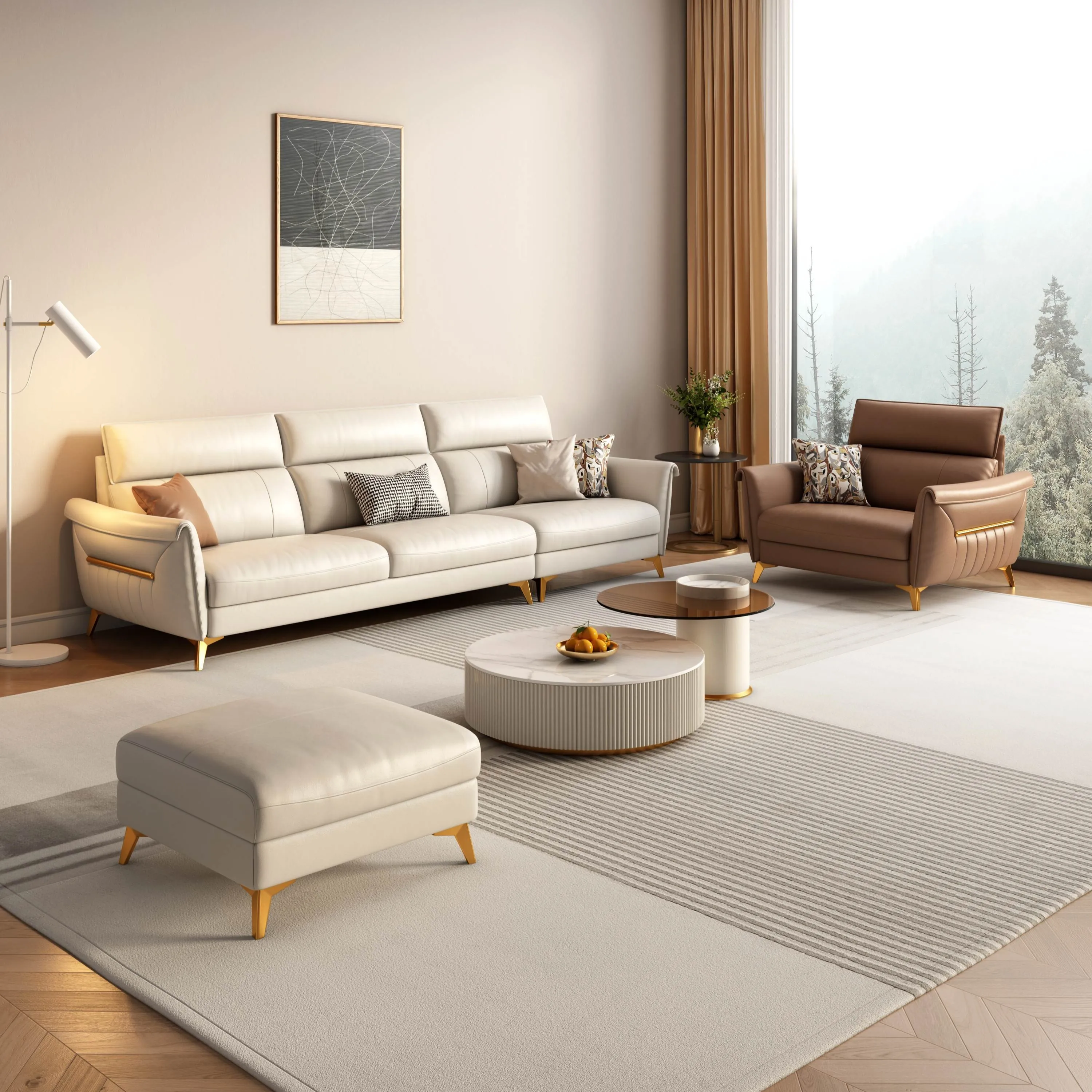 Hot-selling luxury sofa set living room modern Italian leather combination sofa top layer cowhide sofa fabric