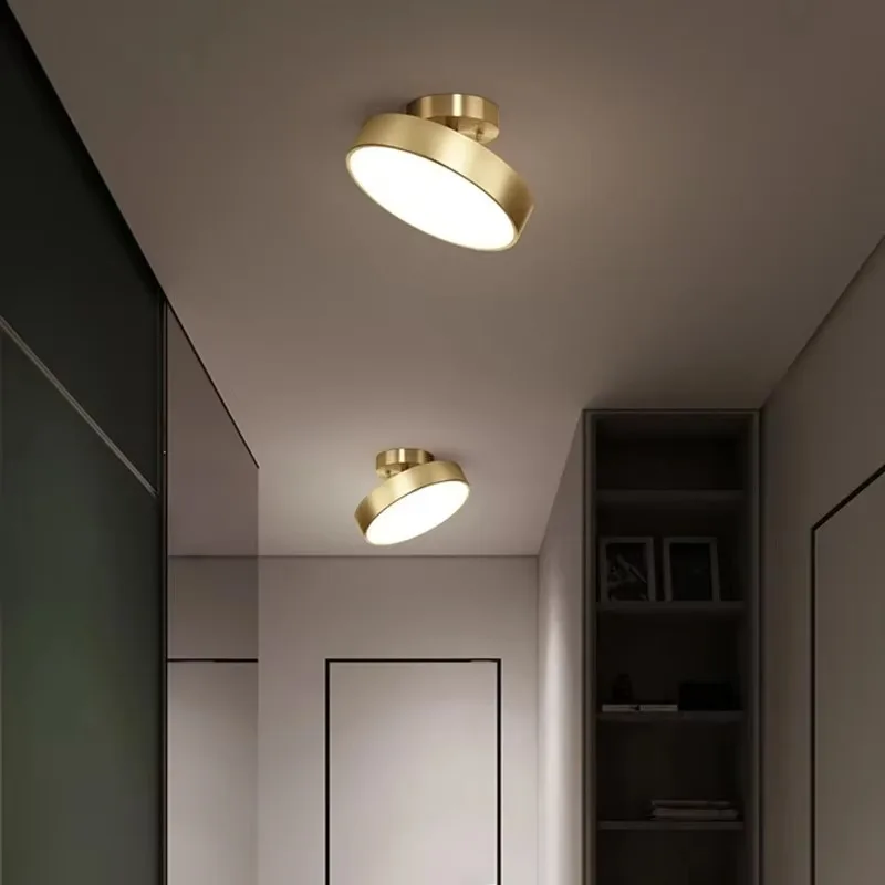 Nordic LED Ceiling Light Retro Copper Color Lamp Head Adjustable For Small Space Decoration In Corridors Entrances Cloakrooms