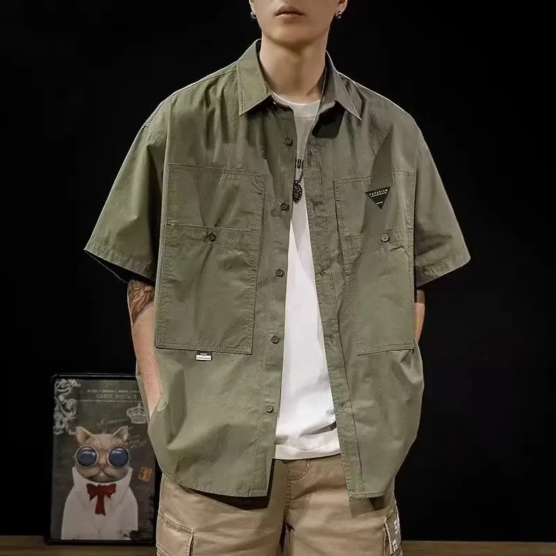 

American Workwear Short Sleeve Shirt Men Summer Thin Loose Outdoor Commute Men's Clothing Ameikaka Shirt Men Casual Style