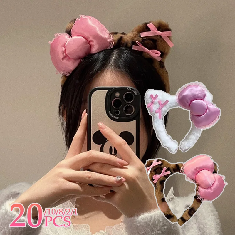Bandeau en peluche imprimé léopard Y2k, 1 à 20 pièces, oreilles de chat, Kawaii, ornement de cheveux pour fille, couvre-chef, accessoire de cheveux à la mode Lolita, cadeau de fête