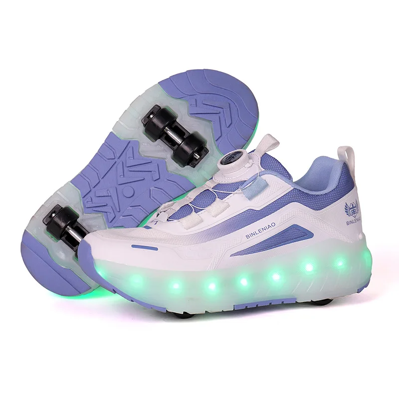 Boys and Girls' Four-wheel Roller Shoe Children's Rechargeable Light-up Transformable Roller Skates Student Adult Sneakers