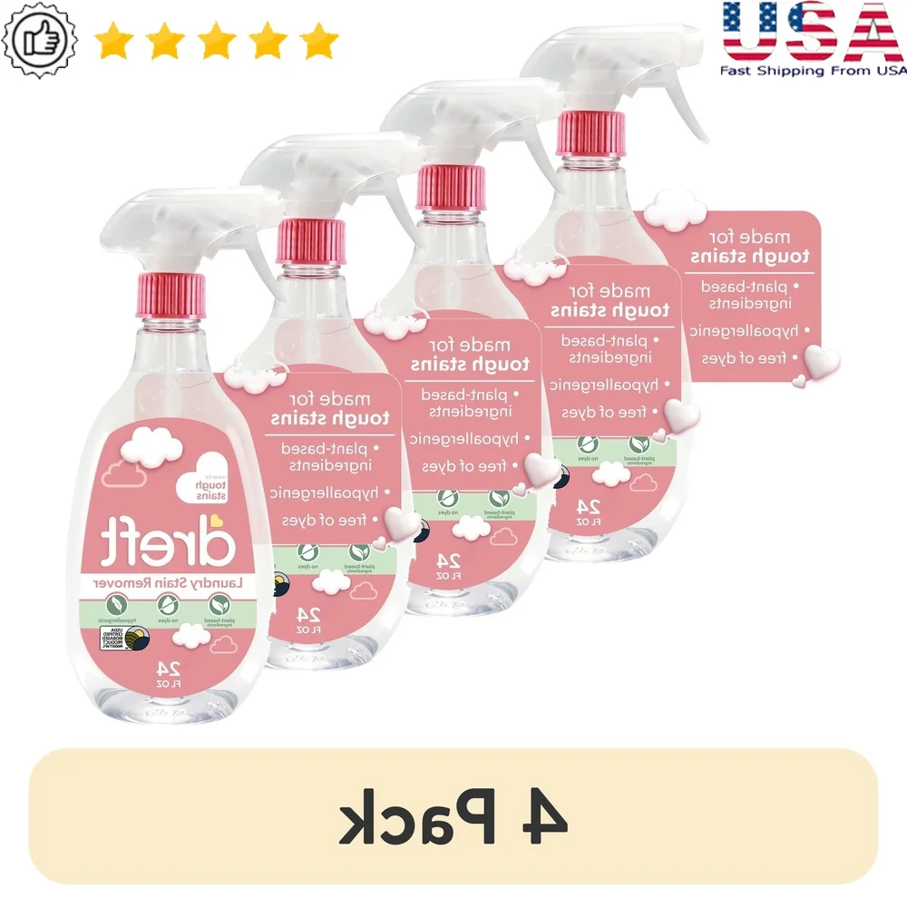 Spray quitamanchas para ropa de bebé a base de plantas, paquete de 4, olor hipoalergénico, elimina telas seguras, limpiador de manchas multisuperficie 24