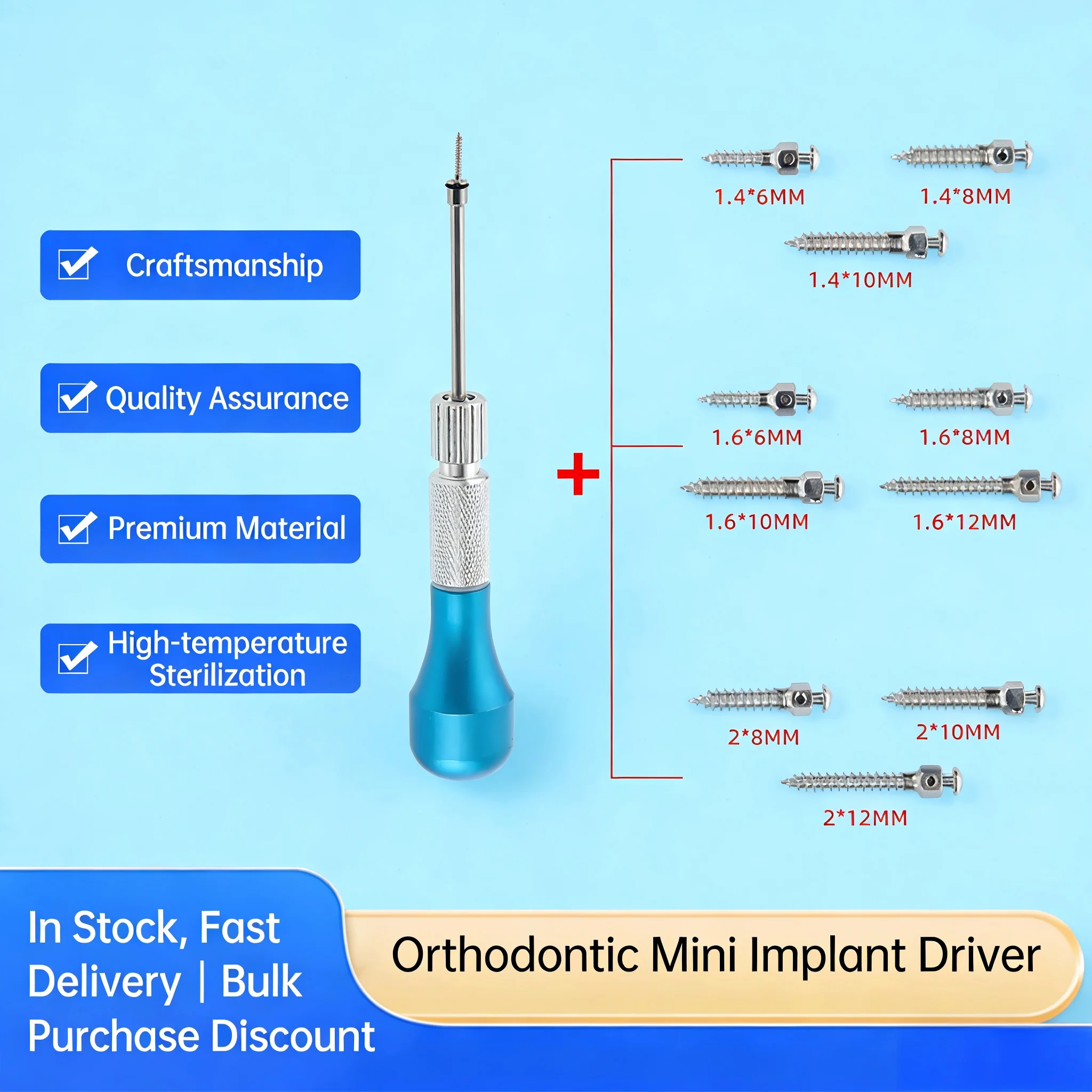 Blue Orthodontic TAD Driver – Handheld Micro Implant Screw Placement Tool, Factory Direct with Authentic Quality