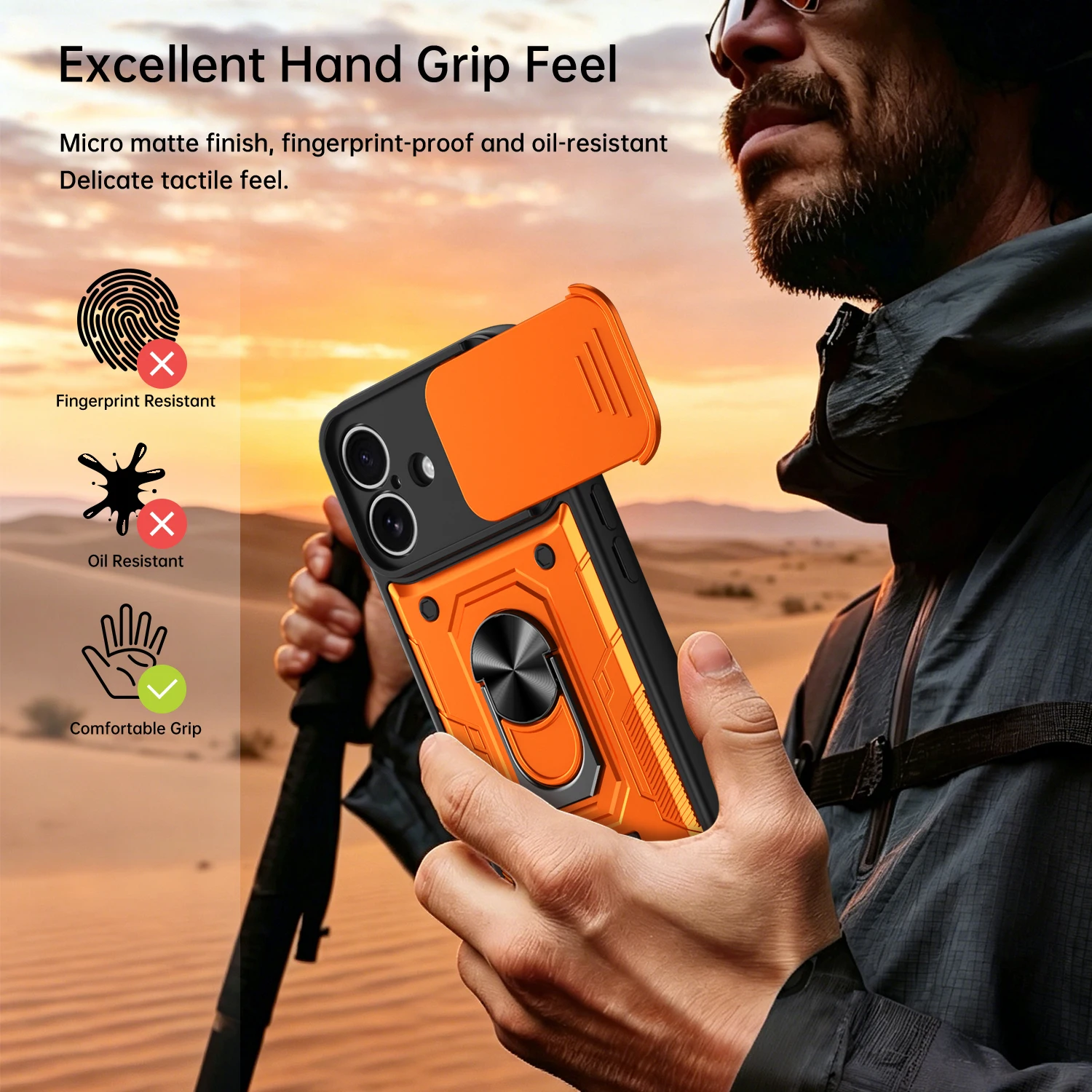 Nanshan Armor Stoßfeste Hülle mit Magnetring-Ständer für iPhone 17 Pro Max 16 Pro Max mit Schiebe-Kameraschutz und Rückabdeckung – Detail 9