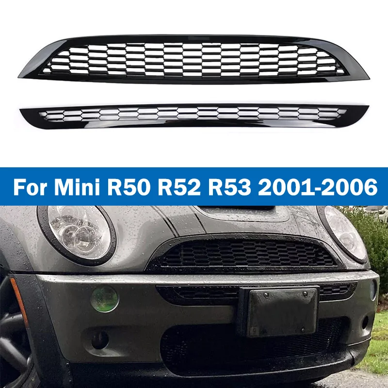 

Глянцевый черный автомобильный передний бампер, верхняя нижняя сетка капота, решетки бампера, решетка капота, ABS для Mini Cooper R50 R52 R53 2001-2006