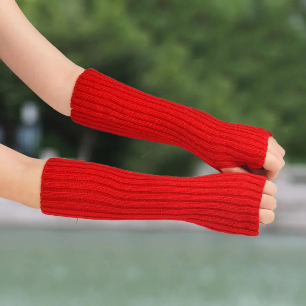 1 Pair Wrist Thumb Hole Finger Gloves Soft Breathable Comfortable Arm Warmer Keep Warmth Knitting Cloth Women Gloves