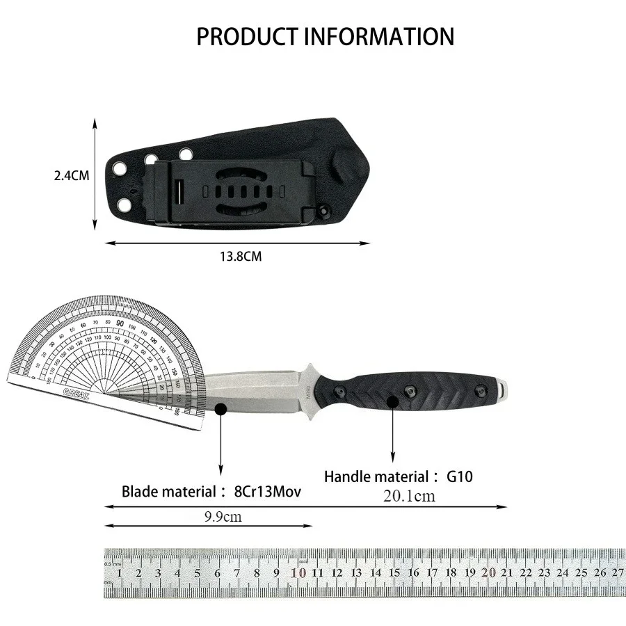 TOOR Professional-level Fixed Blade Knife with 8Cr13Mov Steel Blade and G10 Handle Emergency Tool Knife for Outdoor Cutting