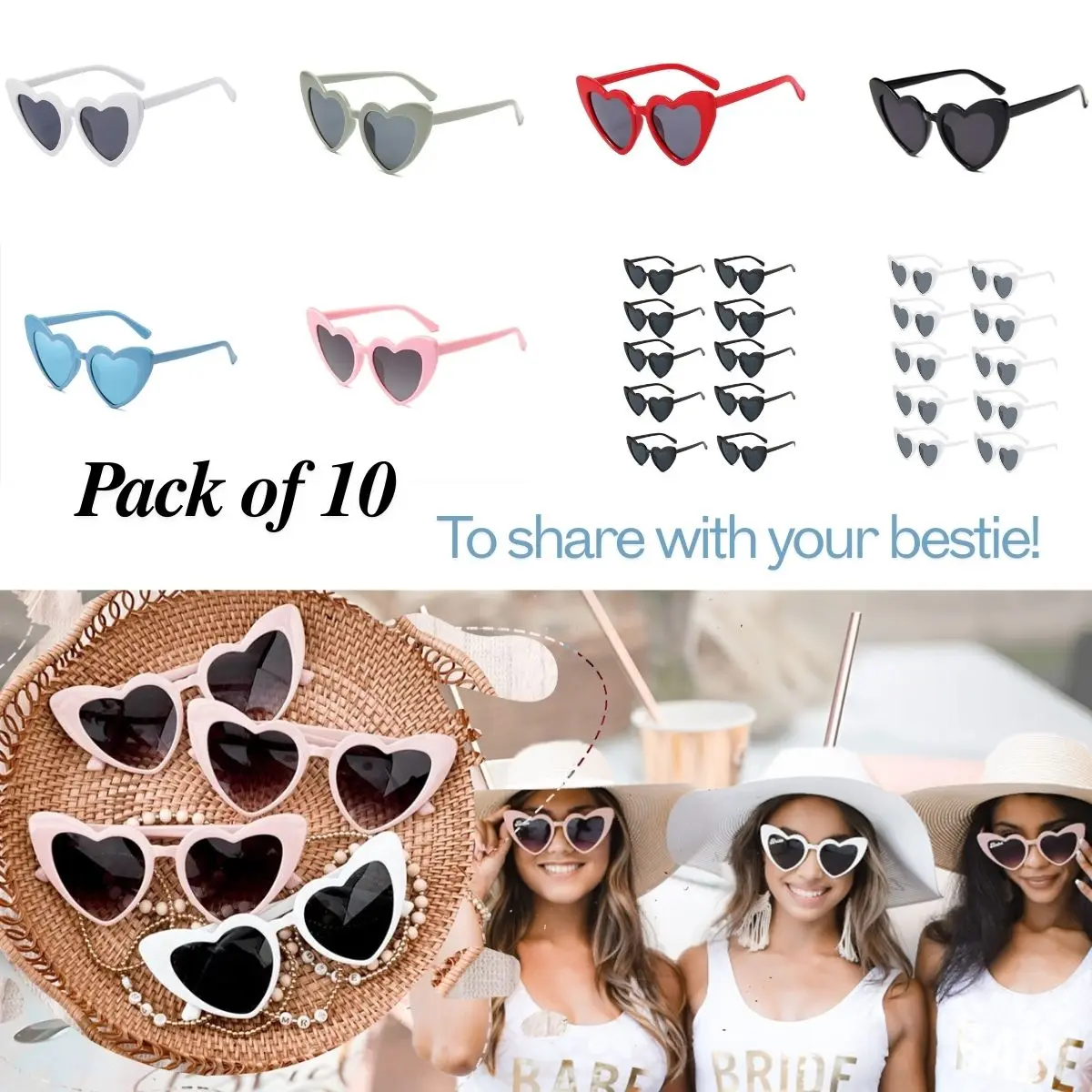 

10PCS Cat Eye Love Heart Ladies Fashion Glasses Bachelorette Party Accessories Photo Props Beach Party Pool Party Props Cute Sum