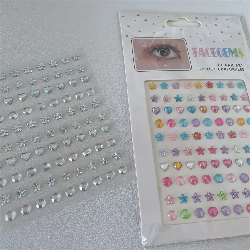 Pearl Gem Face Stickers Water Drop Heart Crushed Diamond for Stage Makeup Colorful Eye Self Adhesive Decoration Craft