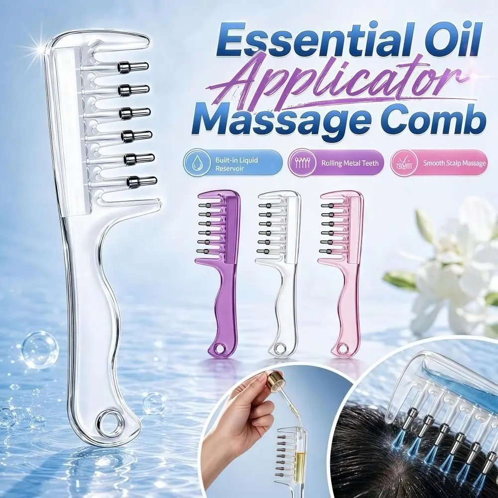Transparent Essential Oil Applicator Massage Comb Built-In Liquid Reservoir 6-Tooth Scalp Liquid Applicator Comb Precise