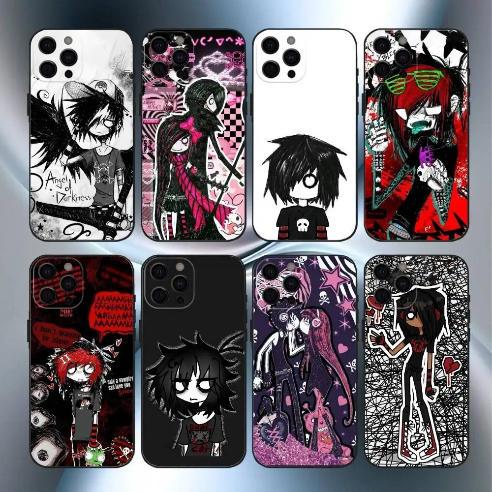 

Love Black and Cute Emo Phone Case For iPhone17,16,15,14,13,12,11 Plus,Pro Max Soft Black Cover