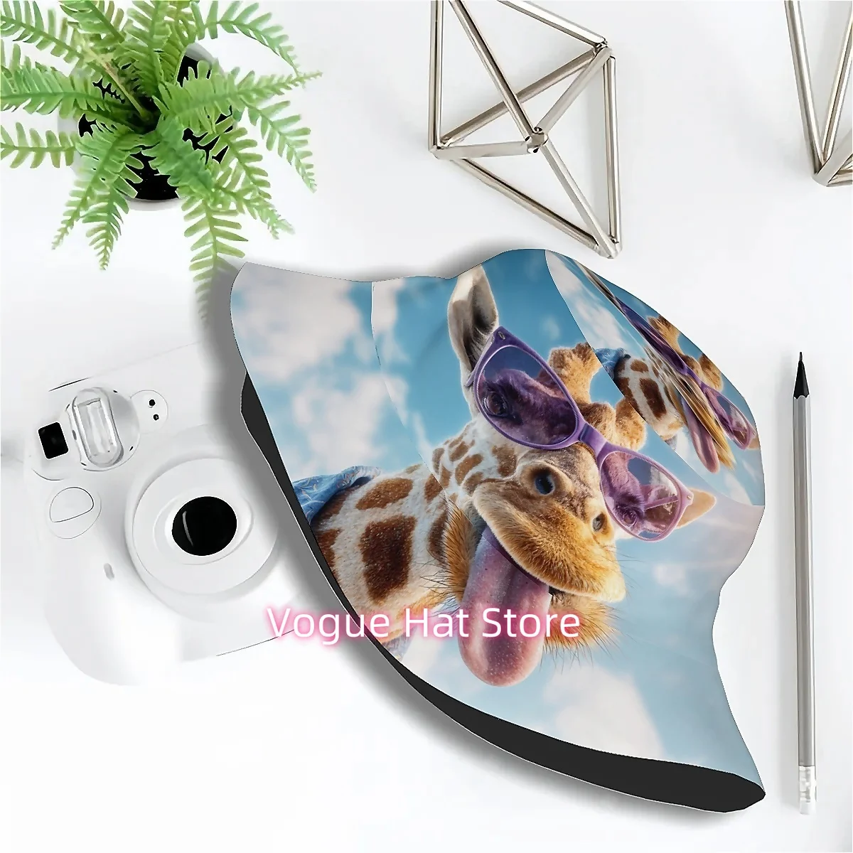 A Unisex Printed Fisherman Hat Featuring Relaxed And Cheerful Giraffes, Perfect for Outdoor Activities Like Vacations, Golf, Bea