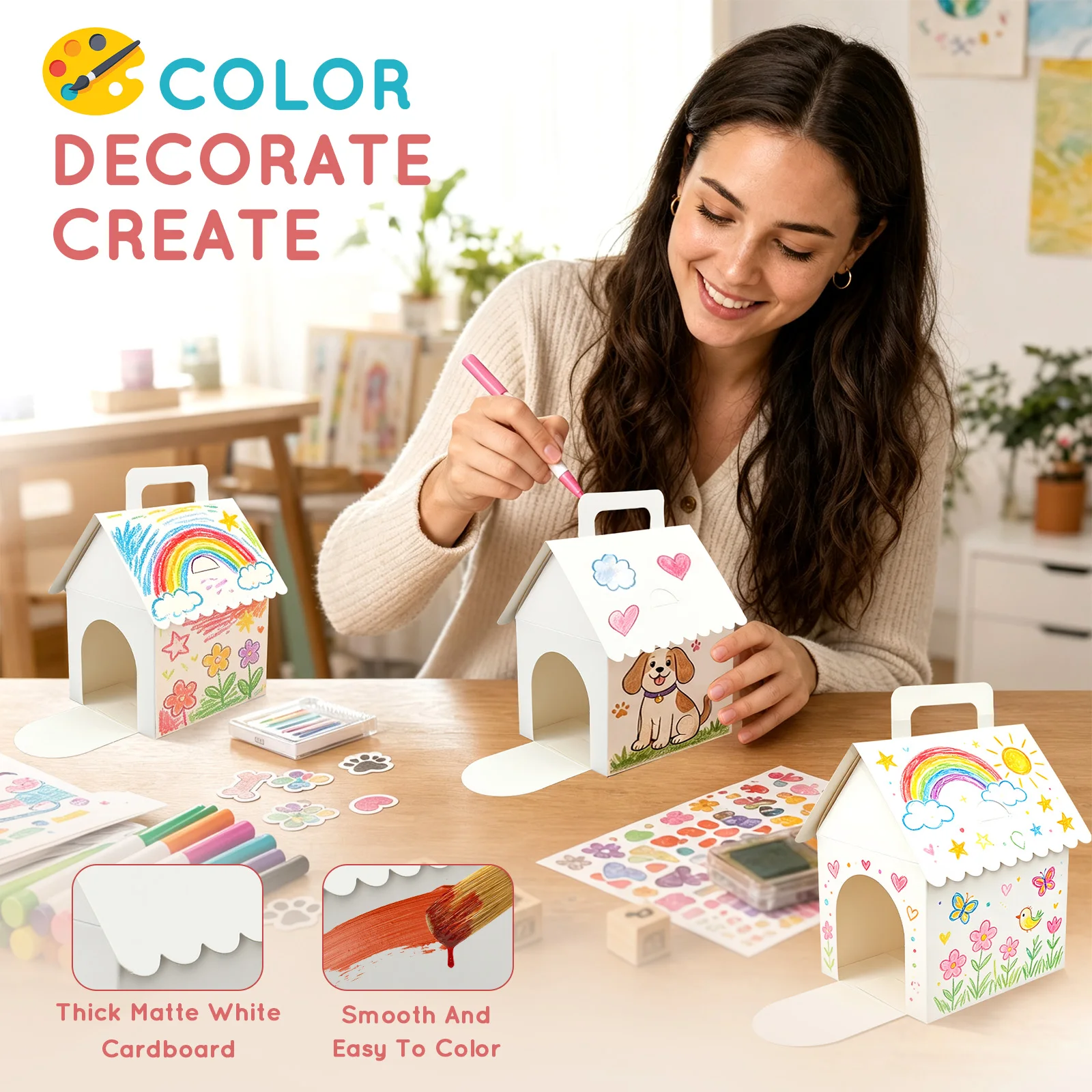 24Pcs Dog House Shaped Present Boxes DIY Blank Puppy House Treat Boxes Paper Candy Present Holders for Birthday Pet Themed Party