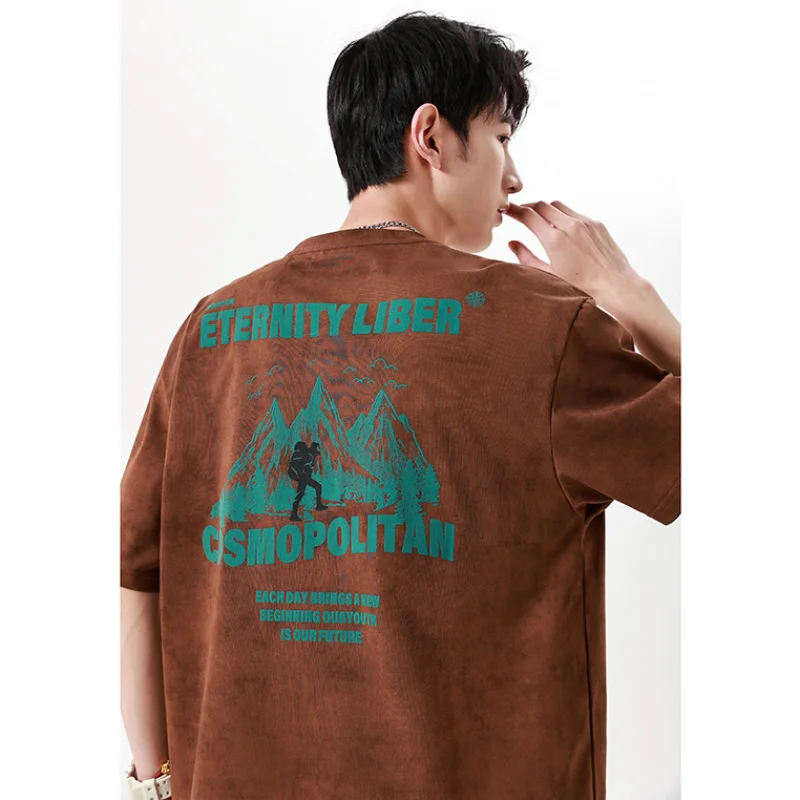 

ZSY3207Cloud-dyed American retro outdoor hiking suede foam refreshing breathable quick-drying summer short T-shirt loose-fitting