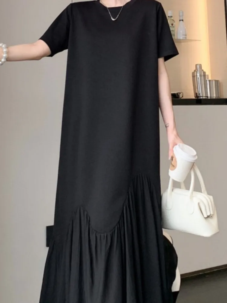 Oversize zomer zwart T-shirt jurk vrouwen hete verkoop van het seizoen nieuwe Franse losse lange dames jurken buik afslanken vestidos