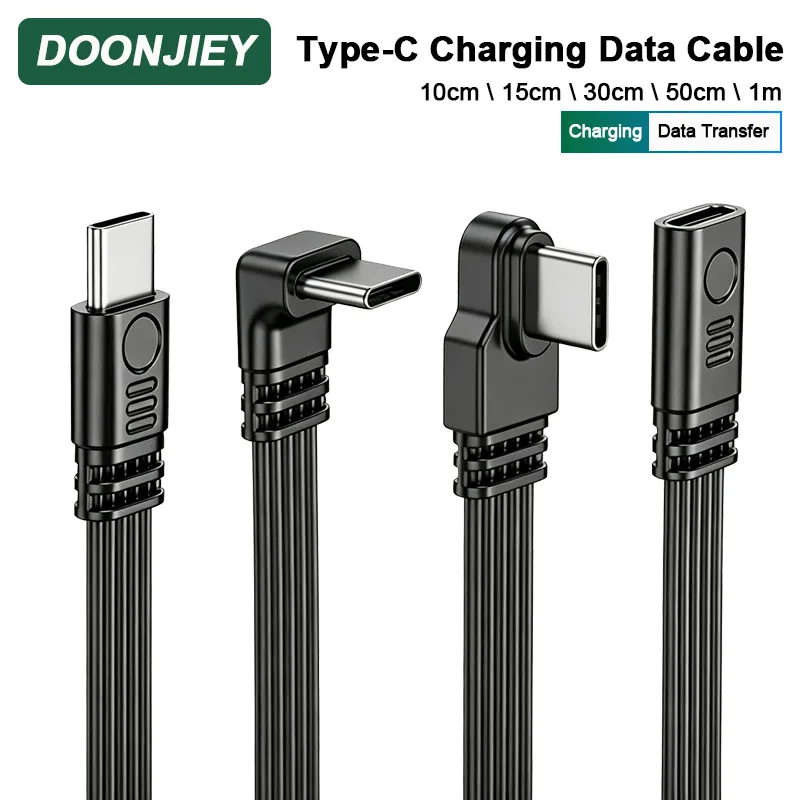 DOONJIEY 90 Degree Type-C Fast Charging Data Cable 480Mbps Data Transfer Wire USB C Male To USB C Female For Game Samsung Xiaomi
