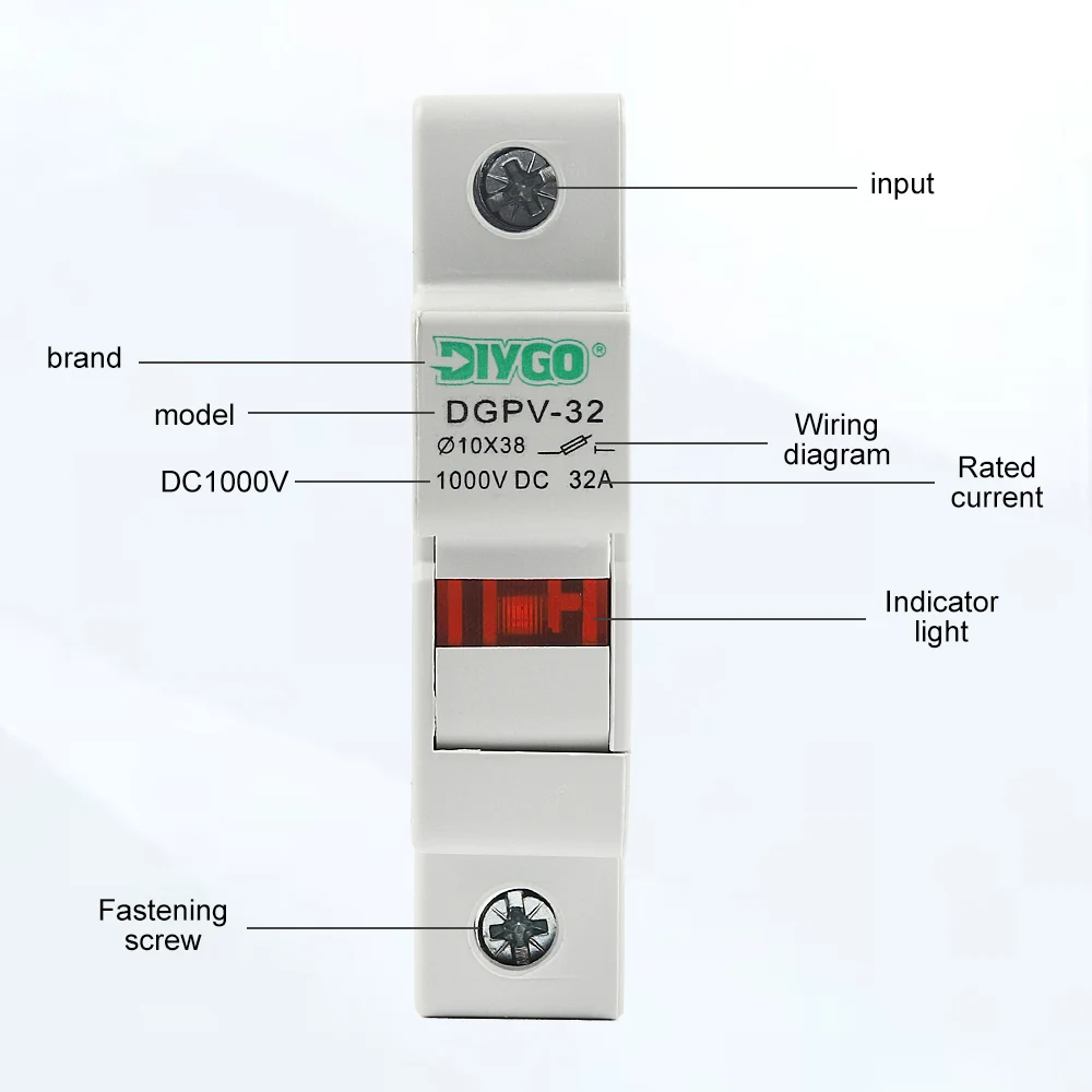 Solar PV DC Fuse Holder 1000V Excluding Fuses For Solar System Protection Base Photovoltaic Protector Suitable For 10*38mm Fuse