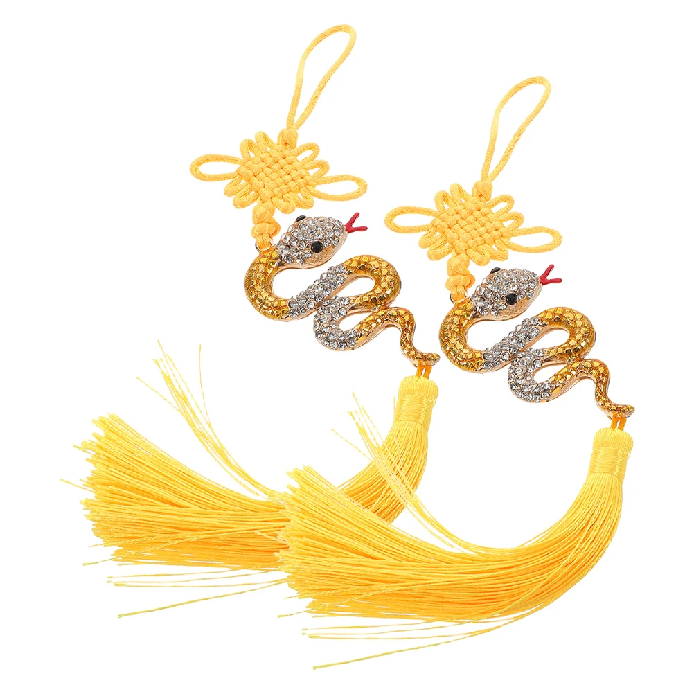 

2Pcs Snake Car Charm Chinese Tassel Rhinestone Rearview Mirror Hanging Decoration Accessories 2023 Lucky Pendant