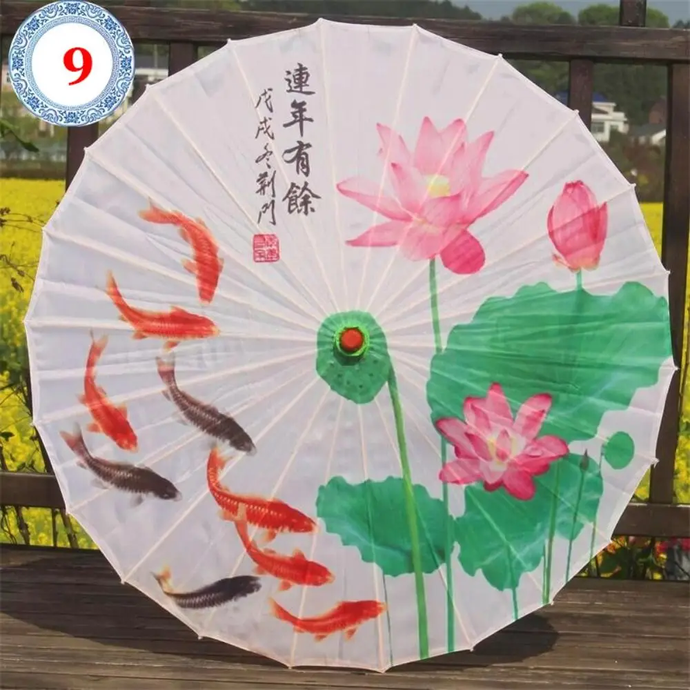 الصينية العتيقة زفاف العروس مزيتة ورقة مظلة السباحة الأسماك لوتس الزهور 10 ألوان ازياء التصوير مظلة 56 سنتيمتر