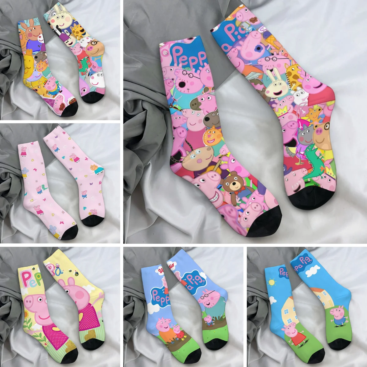 P-Peppaed Family Stockings Pig Graphic Casual Socks Spring Anti Slip Socks Men's Running Sports Soft Socks