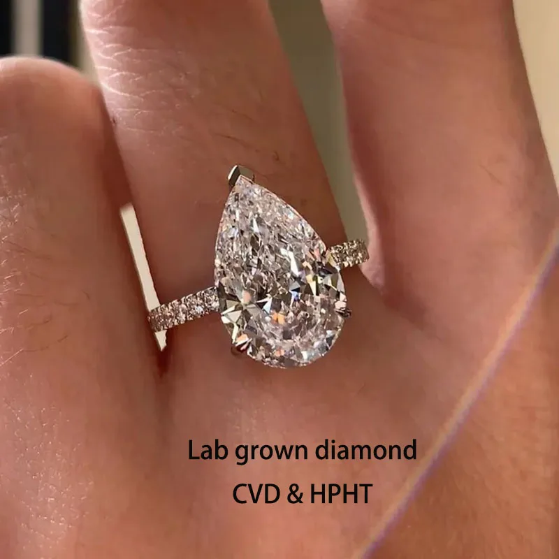 5 Carat Pear Shape Lab Grown Diamond IGI Certified DEF Color VS VVS Clarity Hidden Halo Engagement Ring 14k 10K Gold