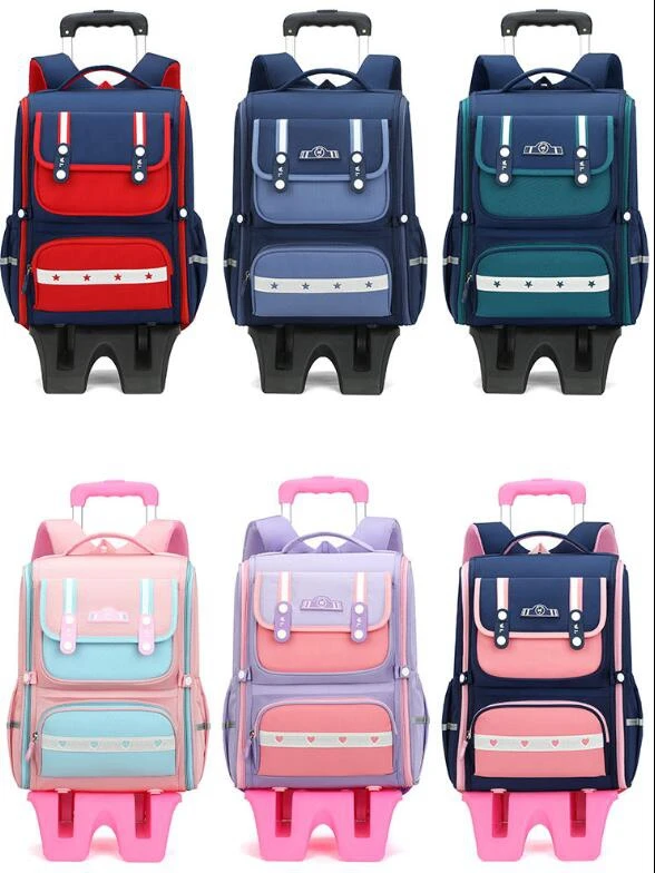 Primary School wheeled Backpack for girls School Trolley luggage  bag with wheels kids School Rolling backpack  Schoolbag wheels