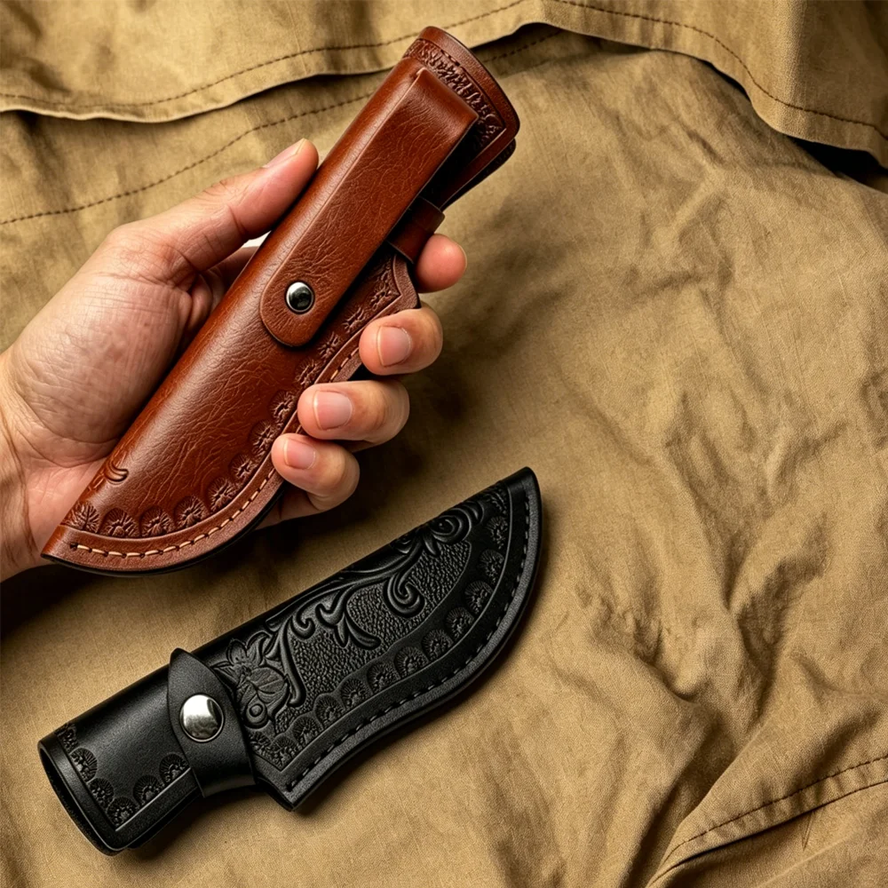 Cowhide Leather Fixed Blade Knife Sheath Fixed Knife Cover Outdoor Camping EDC Carry Storage Protective Knife Case Tool Accessor