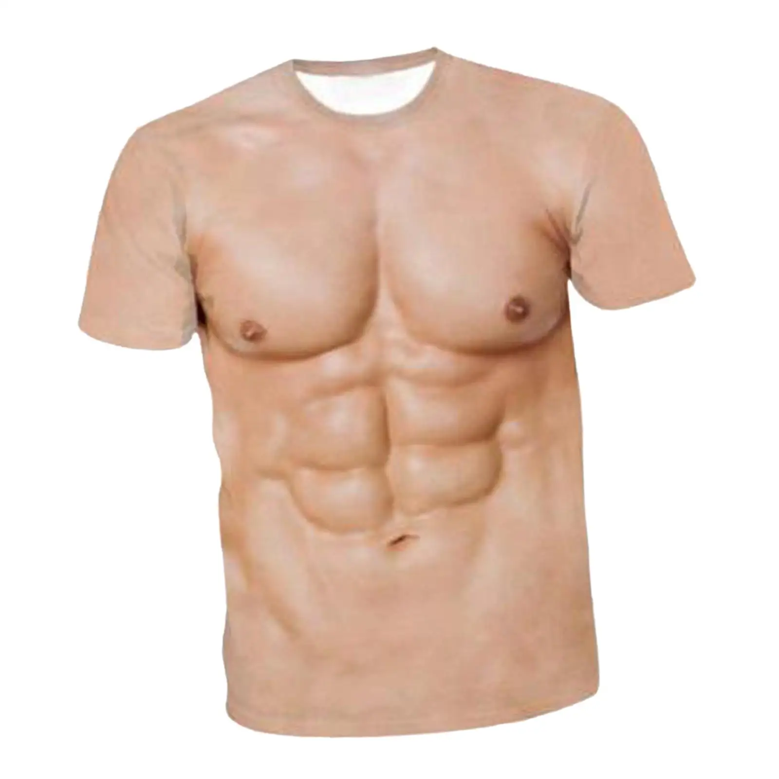 3D Digital Print Men\'s Muscle T Shirt Fake Muscle Shirts Abdominal Tops Graphic Short Sleeve for Halloween Casual Costumes