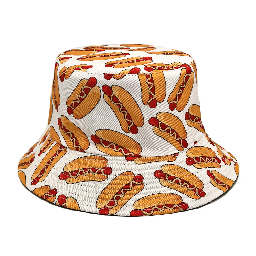 

Hot Dog Pattern Anti-Sun Panama Unisex Summer Outdoor Sunscreen Bucket Hat Women Men Fashion Decorate Green Fisherman Cap Hiphop