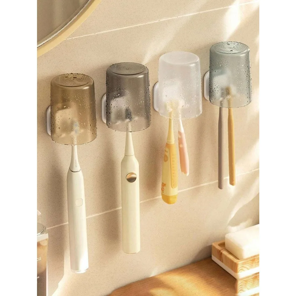 

1/2/5/8/10pcs Wall-Mounted Toothbrush Holder With Cup Tray, No Drill Needed Bathroom Organizer Set Home Bathroom Decor Fall Decor Back To School