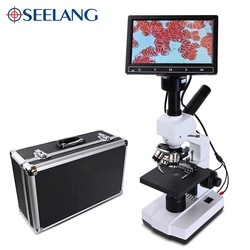 Professional blood cells 5MP HD Digital Binocular biological Lab Microscope USB led +7-inch LCD + electronic eyepiece +Metal box