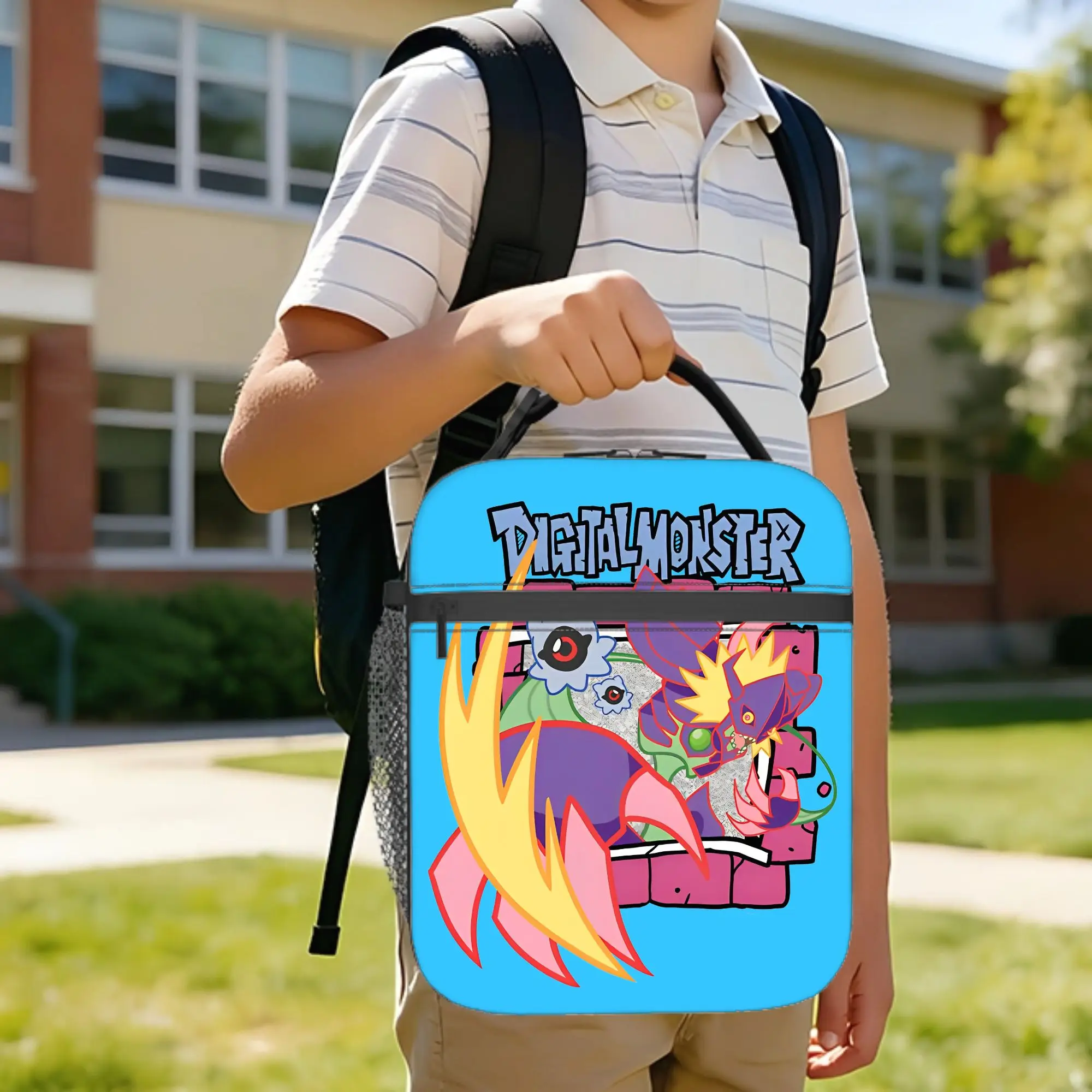 Bolsas de almuerzo aisladas Diabolical Virus, bolsa térmica portátil Digimon Digimontcg, reutilizable, para la universidad, viajes, hombres y mujeres