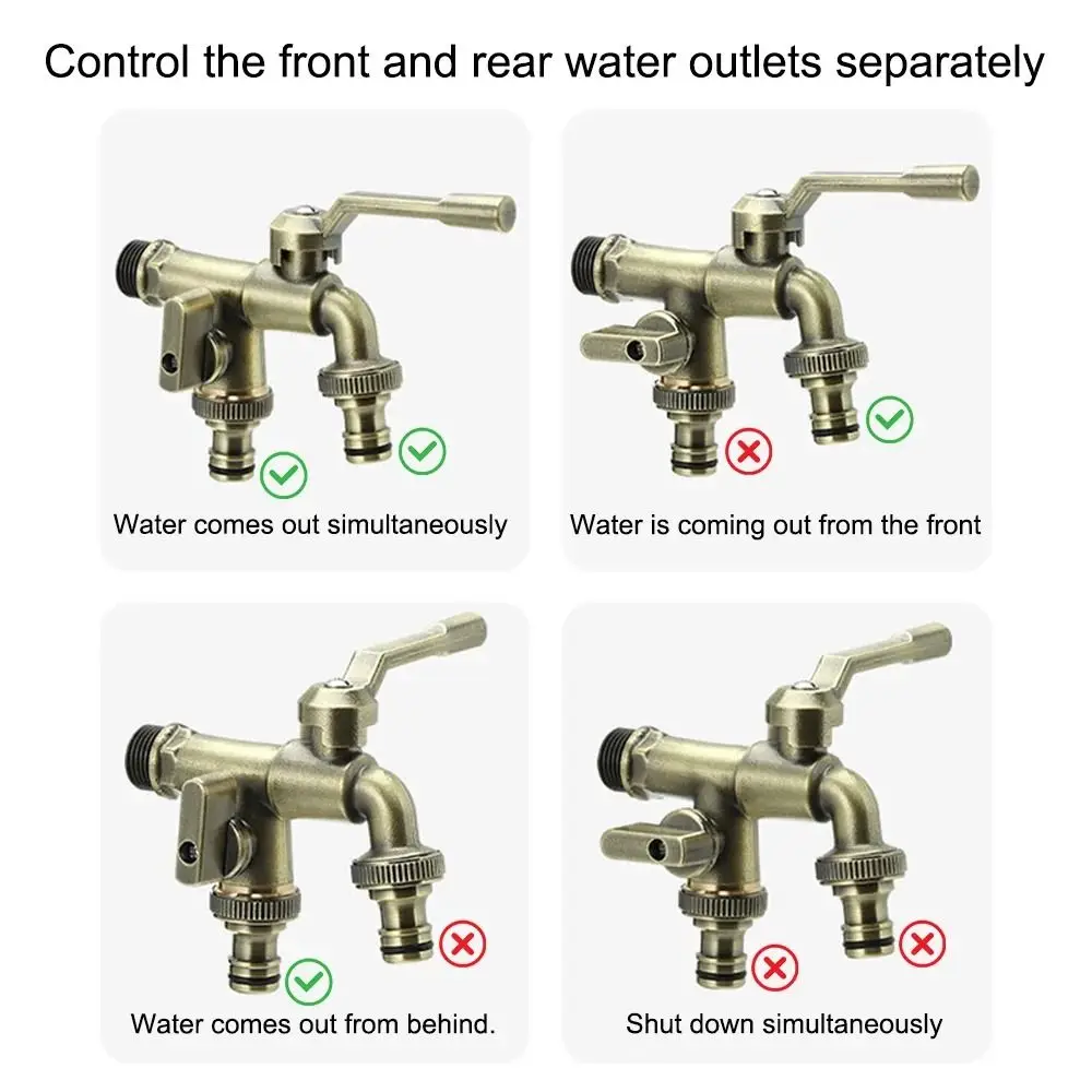 

Anti-freezing All-copper Faucet Dual Water Outlets 1/2inch Outdoor Faucet Durable One Inlet and Two Outlets Brass Faucet Adapter